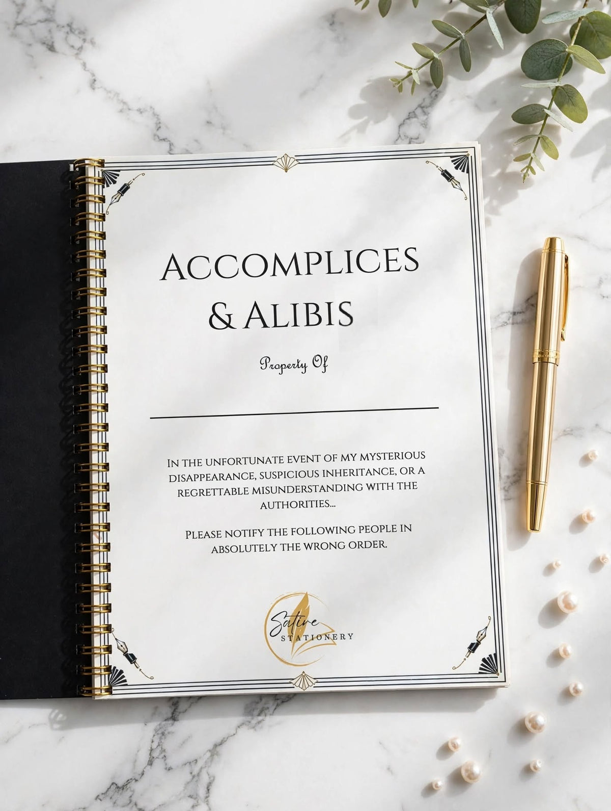 Accomplices & Alibis custom address book interior