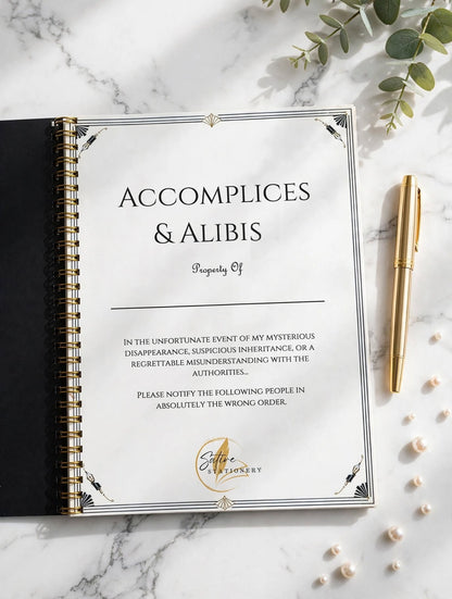 Accomplices & Alibis custom address book interior