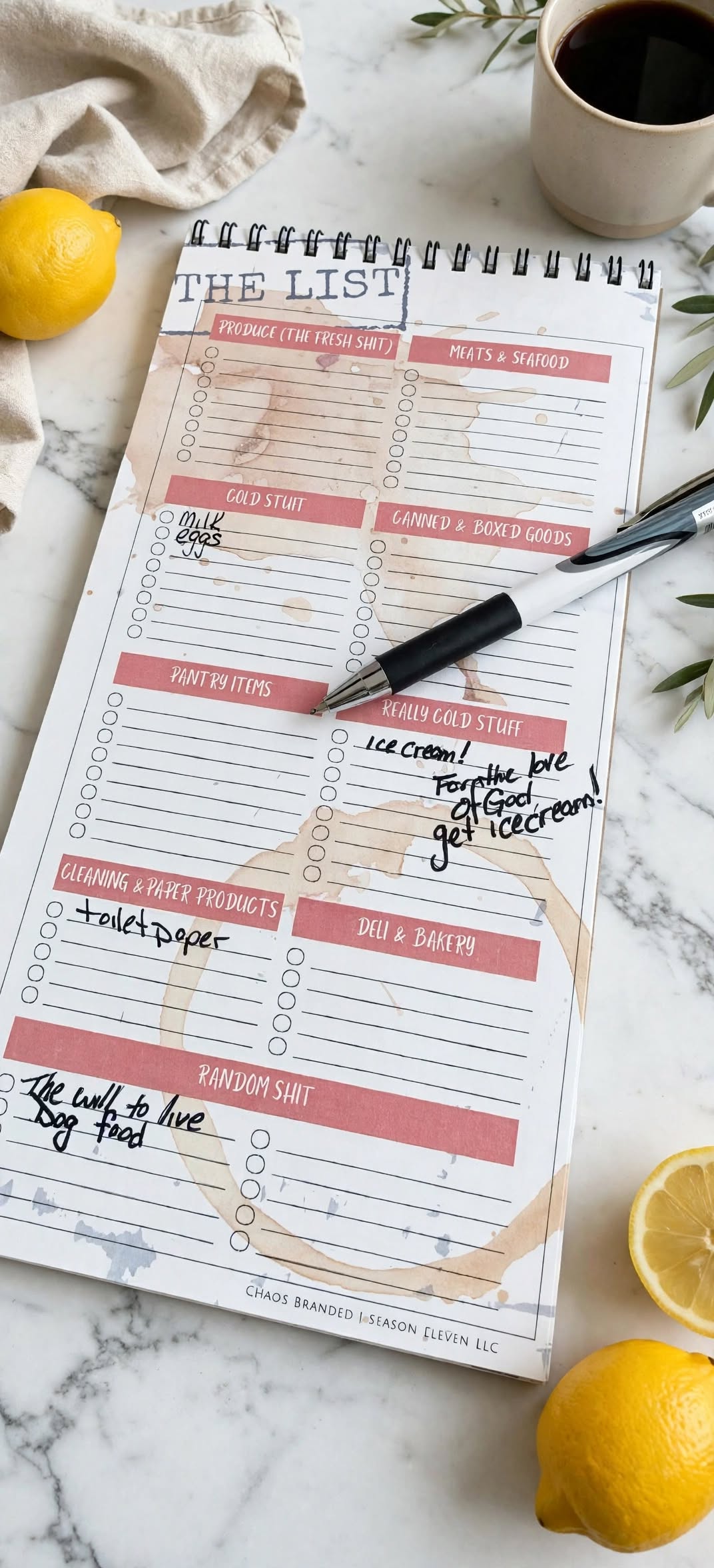 Adulting Sucks categorized grocery list pages