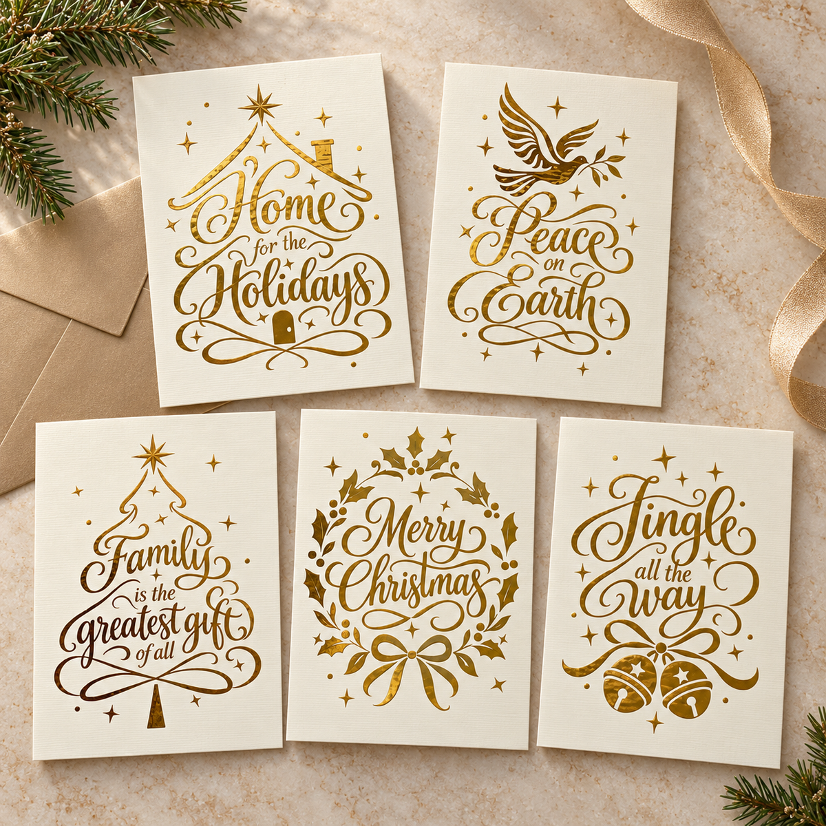 Good Tidings. Terms Apply. — 5 Piece Handmade Christmas Card Collection